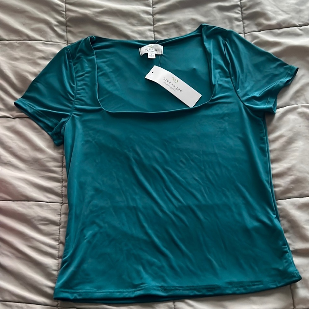 Beautiful Teal silky square neck top